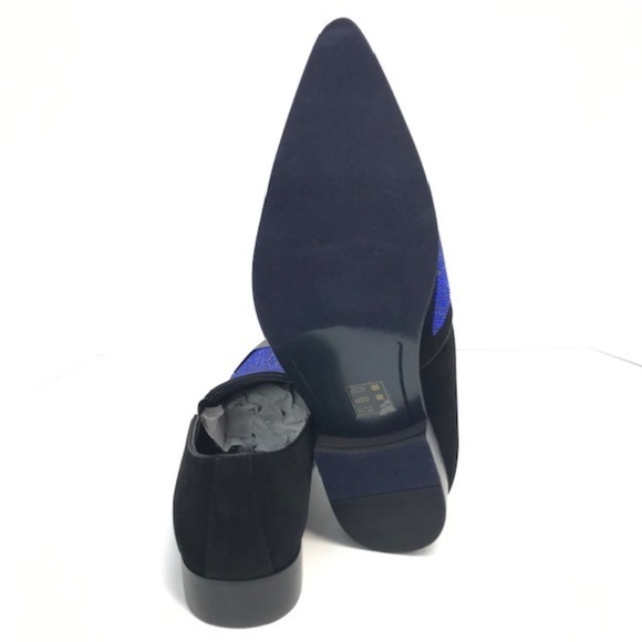 Bolano Men's Black Royal Blue Loafers Slip On Rhinestone Metal Toe Size 9.5 - Picture 6 of 6